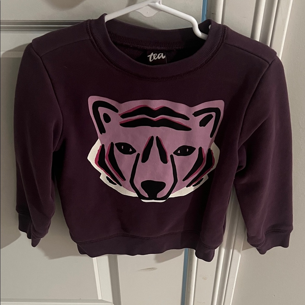 Tea Collection Plum Sweatshirt with Pink & Cream Tiger Graphic